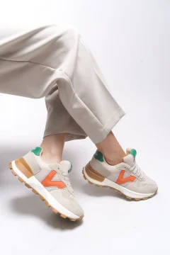 حذاء رياضي نسائي نموذج بيج وبرتقالي - Фото 5