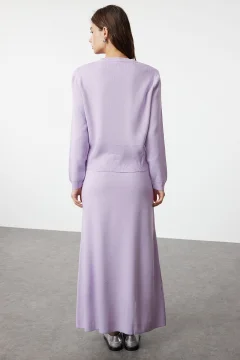 طقم كارديجان وتنورة تريكو أرجواني - Фото 9