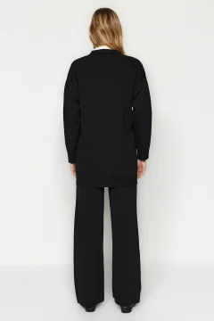 طقم كارديجان أسود بأزرار - Фото 5