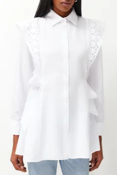قميص من القطن الأبيض المطرز - Фото 9