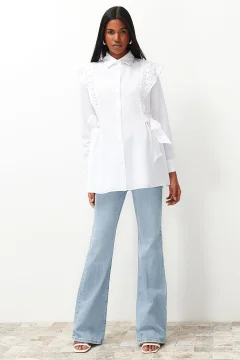 قميص من القطن الأبيض المطرز - Фото 3