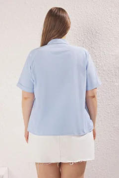 قميص أزرق بأكمام قصيرة منسوج - Фото 8