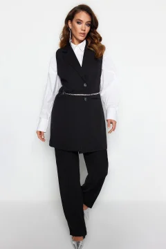 سترة بحزام سلسلة سوداء - Фото 2