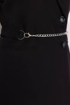 سترة بحزام سلسلة سوداء - Фото 5