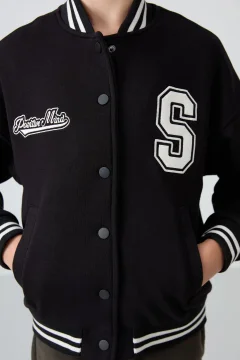 جاكيت جامعي بناتي باللون الاسود - Фото 3