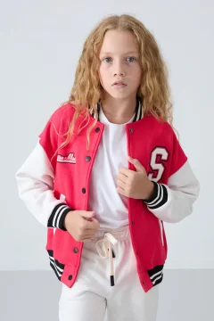 جاكيت جامعي بناتي باللون الاحمر - Фото 3