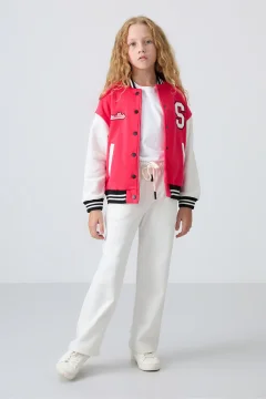 جاكيت جامعي بناتي باللون الاحمر - Фото 8
