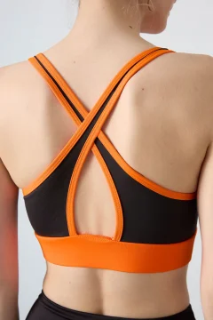 صدرية رياضية نسائية مبطنة بفتحة رقبة باللون البرتقالي النيون - Фото 3