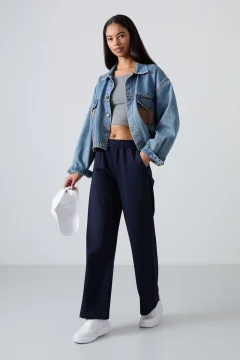 Indigo High Waist and PockEt WidE LEg WomEn's SwEatPants - 94567 - Фото 1