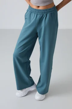 Forest Green Wide Leg Women's Sweatpants - High Waist Pocket Comfortable Form - 94567 - Фото 1