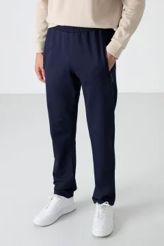 Indigo Zippered Three-Pocket Slim Fit Classic Leg Men's Tracksuit Bottom - 84671 - Фото 1
