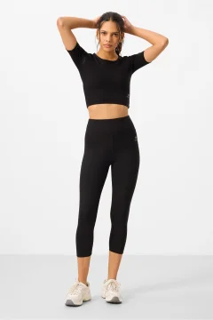 High Waist Black Capri-Crop T-Shirt and Slim Fit Women's Leggings Set - 95285 - Фото 1