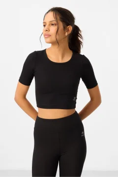 طقم رياضي تي شيرت كابري قصير أسود وبنطال ضيق - Фото 5