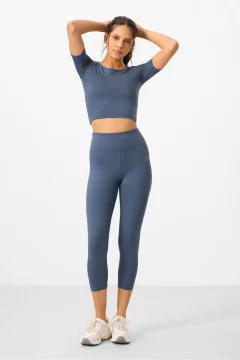 High Waist Slim Fit Capri and Crop T-Shirt Women's Tights Set - 95285 - Фото 1