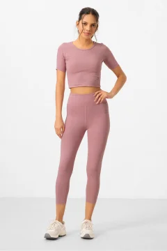 HiGh Waist DustY Rose Crop Top and Slim Fit Women's LeGGinGs Set - 95285 - Фото 1