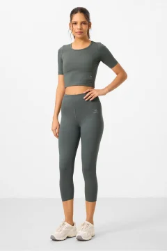 High Waist Cagla Capri-Crop T-Shirt and Slim Fit Women's Leggings Set - 95285 - Фото 1