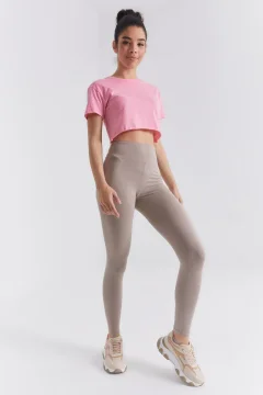 بنطال نسائي بيج داكن عالي الخصر ضيق - Фото 5