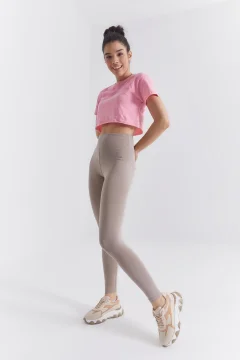 Dark Beige High Waist Slim Fit Narrow Leg Women's Tights 1 - Фото 1