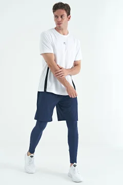 لباس ضيق رجالي رياضي بقصة ضيقة وطبعة شعار نيلي بخصر عالٍ - Фото 8