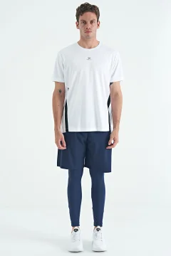 لباس ضيق رجالي رياضي بقصة ضيقة وطبعة شعار نيلي بخصر عالٍ - Фото 2