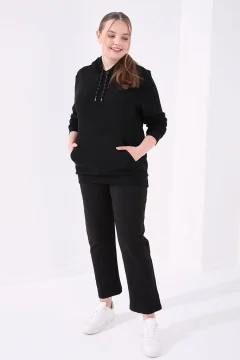 بنطال رياضي كلاسيكي بتفاصيل حجر أسود مقاس كبير - Фото 6