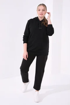 بنطال رياضي كلاسيكي بتفاصيل حجر أسود مقاس كبير - Фото 3