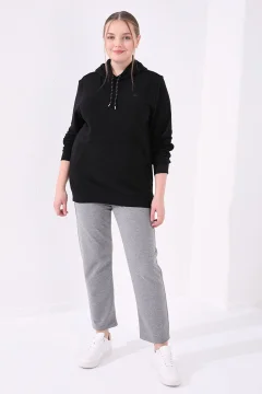 Large Size Gray Melange Stone Detailed Sweatpants - 94040 - Фото 1