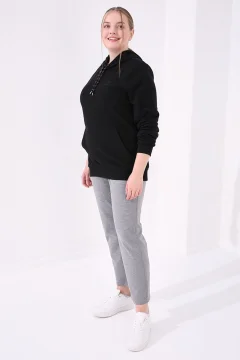 بنطال رياضي بتفاصيل حجر ميلانج رمادي مقاس كبير - Фото 5