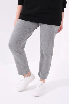 بنطال رياضي بتفاصيل حجر ميلانج رمادي مقاس كبير - Фото 4