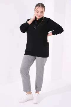 بنطال رياضي بتفاصيل حجر ميلانج رمادي مقاس كبير - Фото 6