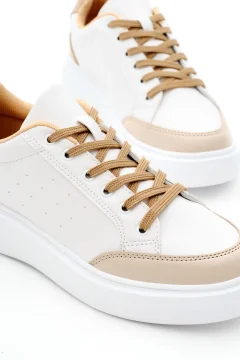 حذاء رياضي برباط ونعل من البوليستر باللون الأبيض للنساء - Фото 3