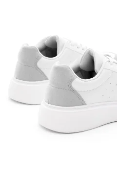 حذاء رياضي نسائي برباط ونعل بولي رمادي أبيض - Фото 9