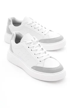 حذاء رياضي نسائي برباط ونعل بولي رمادي أبيض - Фото 3