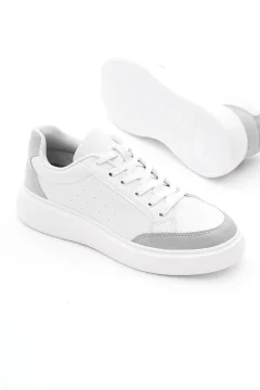 حذاء رياضي نسائي برباط ونعل بولي رمادي أبيض - Фото 4