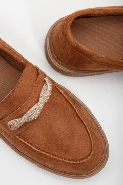 حذاء لوفر نسائي الجلد السويدي الداكن - Фото 3