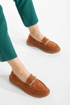 حذاء لوفر نسائي الجلد السويدي الداكن - Фото 2