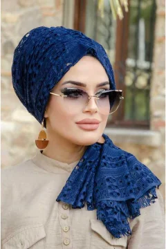 بونيه بإبزيم دانتيل باللون الأزرق الداكن - Фото 2