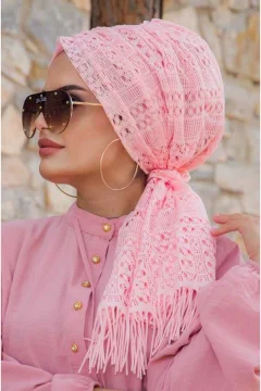 شال دانتيل مشبك باللون الوردي - Фото 2