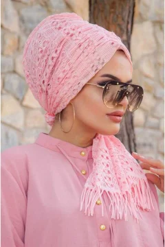 شال دانتيل مشبك باللون الوردي - Фото 5