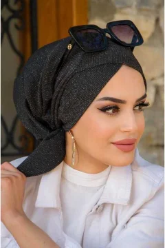 غطاء رأس باللون الأسود الامع - Фото 3