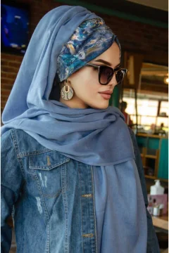 شال نسائي برباط باللون الأزرق - Фото 3