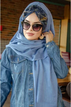 شال نسائي برباط باللون الأزرق - Фото 2