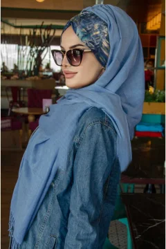 شال نسائي برباط باللون الأزرق - Фото 4