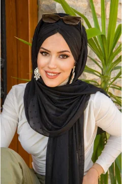 Black Pompom Drawstring Ready Shawl - Фото 1