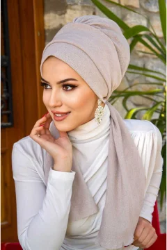 وشاح نسائي انيق باللون البيج - Фото 3