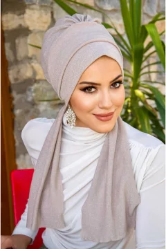 وشاح نسائي انيق باللون البيج - Фото 5