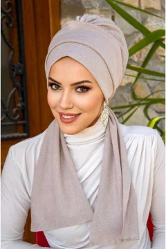 وشاح نسائي انيق باللون البيج - Фото 4