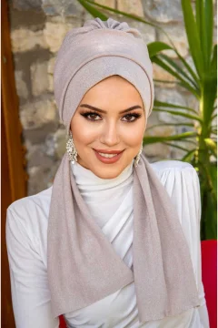 وشاح نسائي انيق باللون البيج - Фото 2