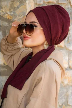 غطاء رأس مجعد باللون العنابي الداكن - Фото 4