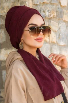 غطاء رأس مجعد باللون العنابي الداكن - Фото 5